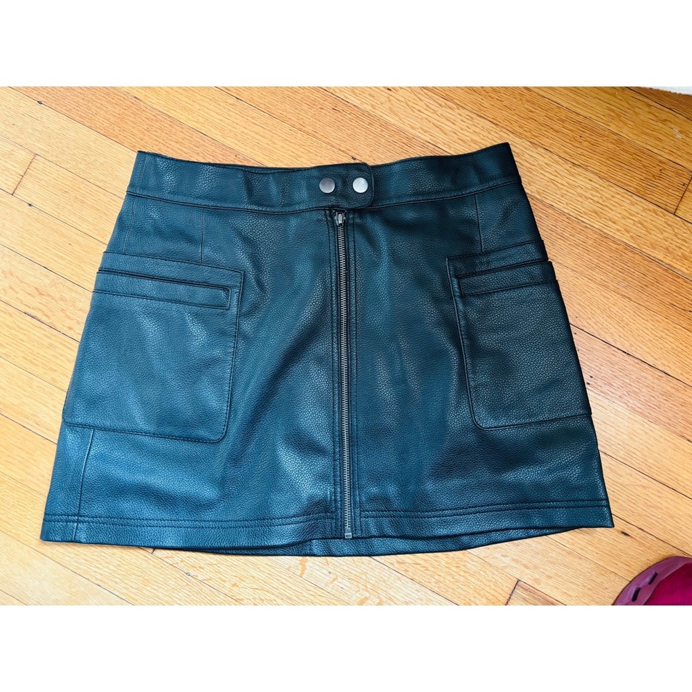 Free People Faux Leather Mini Skirt Womens 8 Black Moto Zip High Waisted Pebbled